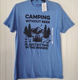 Outdoors 'Camping Without Beer' Blue Graphic T‑Shirt Sz S NWT